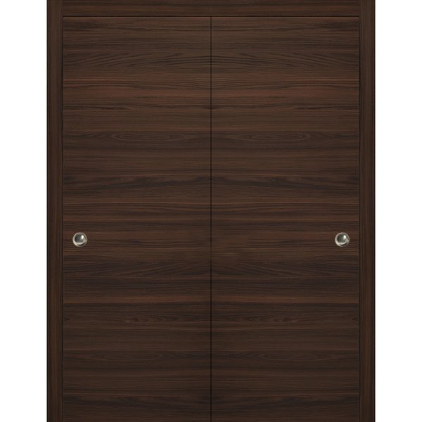 Sartodoors Closet Bypass 48x80 Planum 0010 Chocolate Ash Rails Wheels Floor Guide Pulls  Set ModernWood PLANUM10DBD-CANP-4880